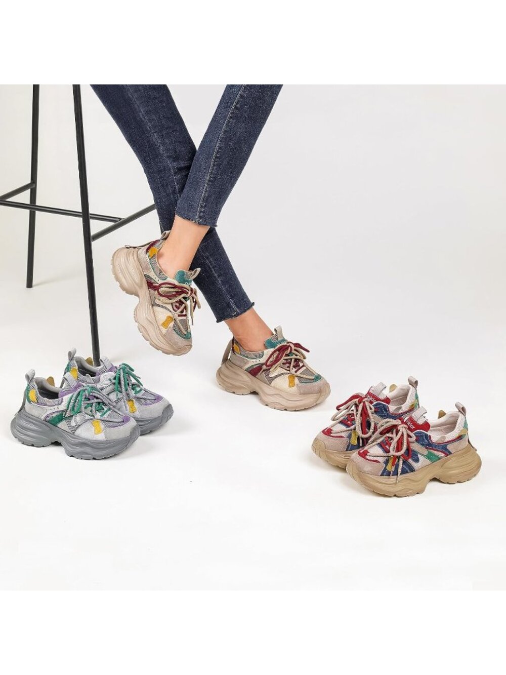 Women's Beige Autumn Fashion Breathable Casual Lace Up Comfort Platform Sneaker - Picture 2 of 6